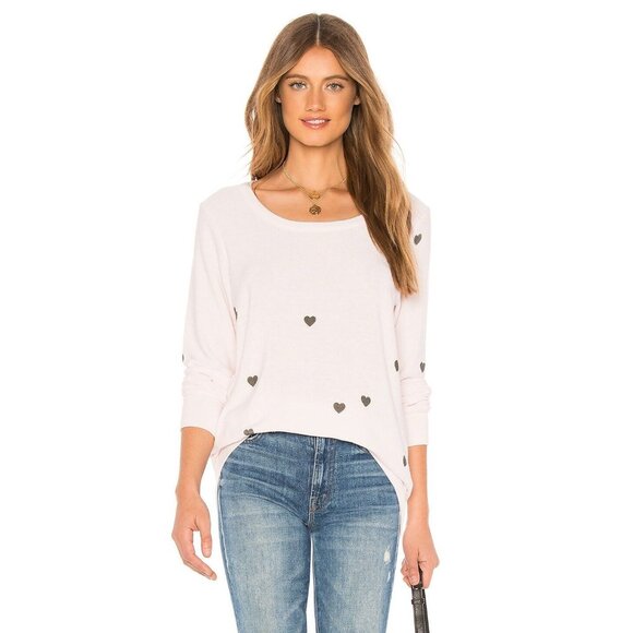 Chaser Tiny Hearts Lightweight Sweatshirt Pearl Pink - Picture 1 of 5